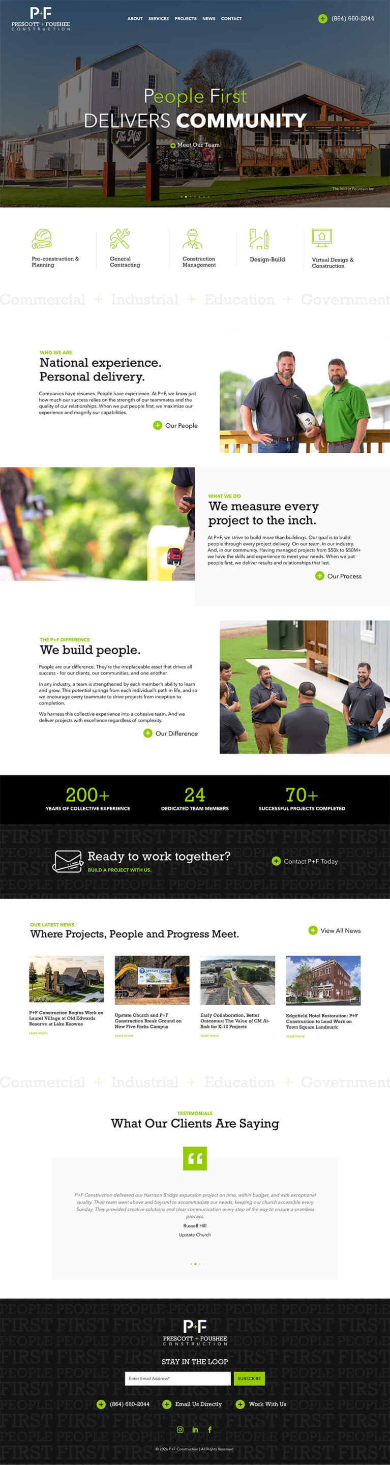 P+F Construction website designed and developed by Ghost Runner Creative Services for Caper Creative Services